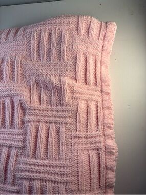 VTG Amy Coe Limited Edition Pink Chenille Baby Blanket Basketweave Knit Lovey